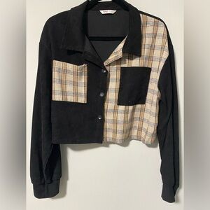 Black and Plaid Cropped Jacket